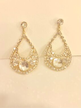 Authentic Crystal Teardrop Dangle Earrings - Sterling Silver pins